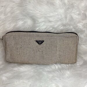 Prada Men's Toiletry Bag with slippers in Beige Canvas